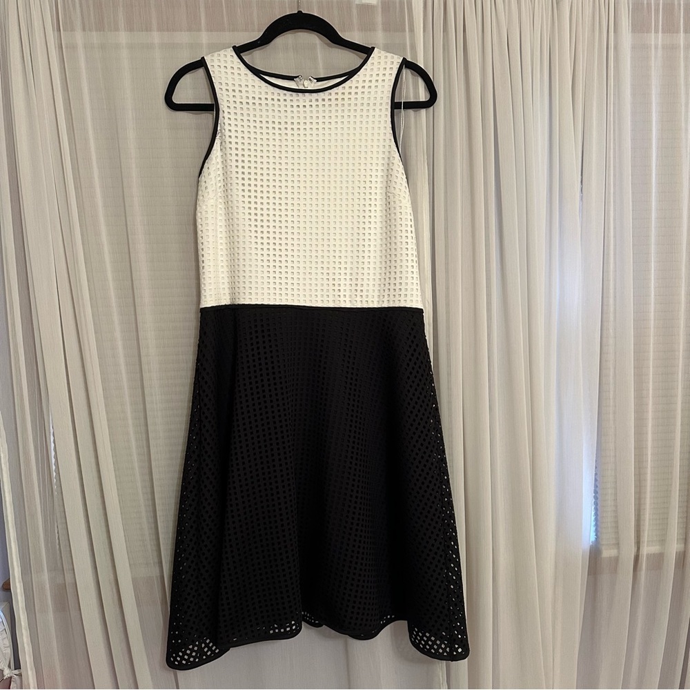 London Times Black & White Fit and Flare Dress